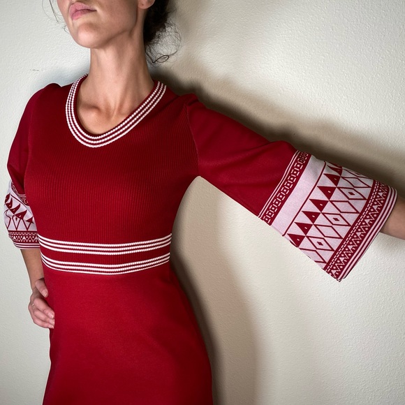 Vintage Dresses & Skirts - Vintage 70s Bell Sleeve Maxi Dress in Red